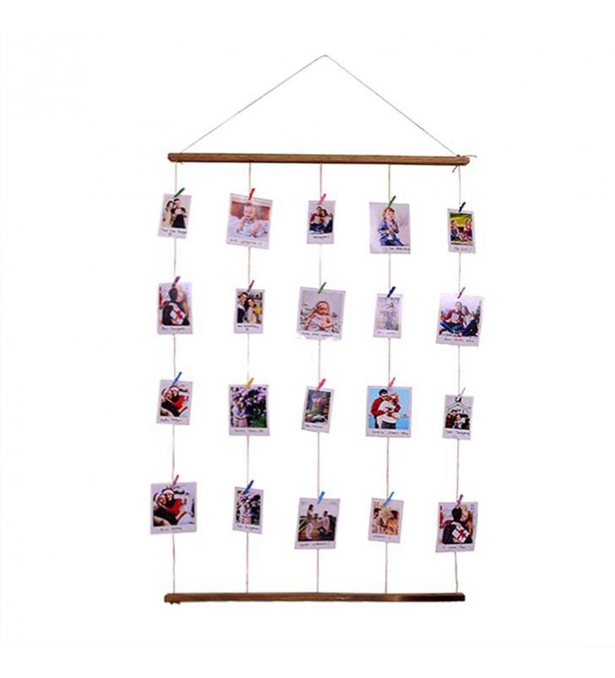 Ahşap İpli Mandallı Çerçeve 50x72 (12 Adet Fotoğraf Hediyeli)