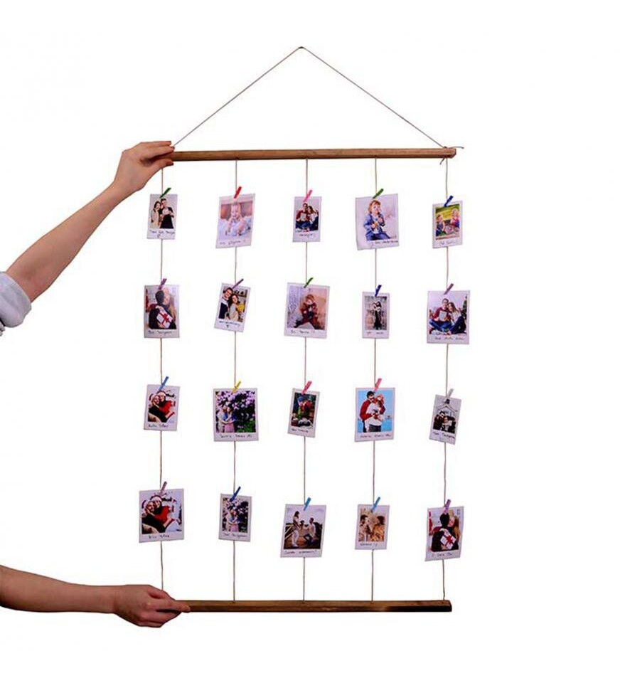 Ahşap İpli Mandallı Çerçeve 50x72 (12 Adet Fotoğraf Hediyeli)
