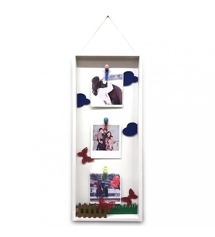 Ahşap Beyaz Uğur Böceği Mandallı Fotoğraf Çerçevesi