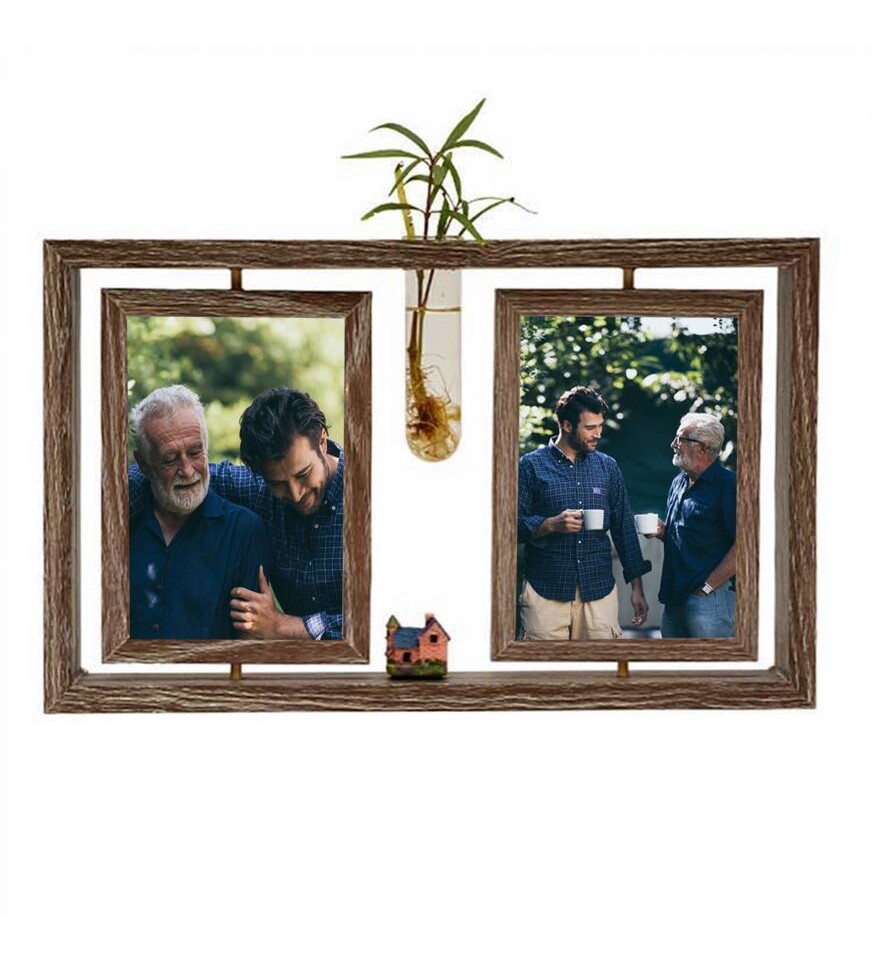 Ahşap Faunuslu Çift Dönen Fotoğraflı Çerçeve 10x15 (Fotoğraf Baskısı Dahil)