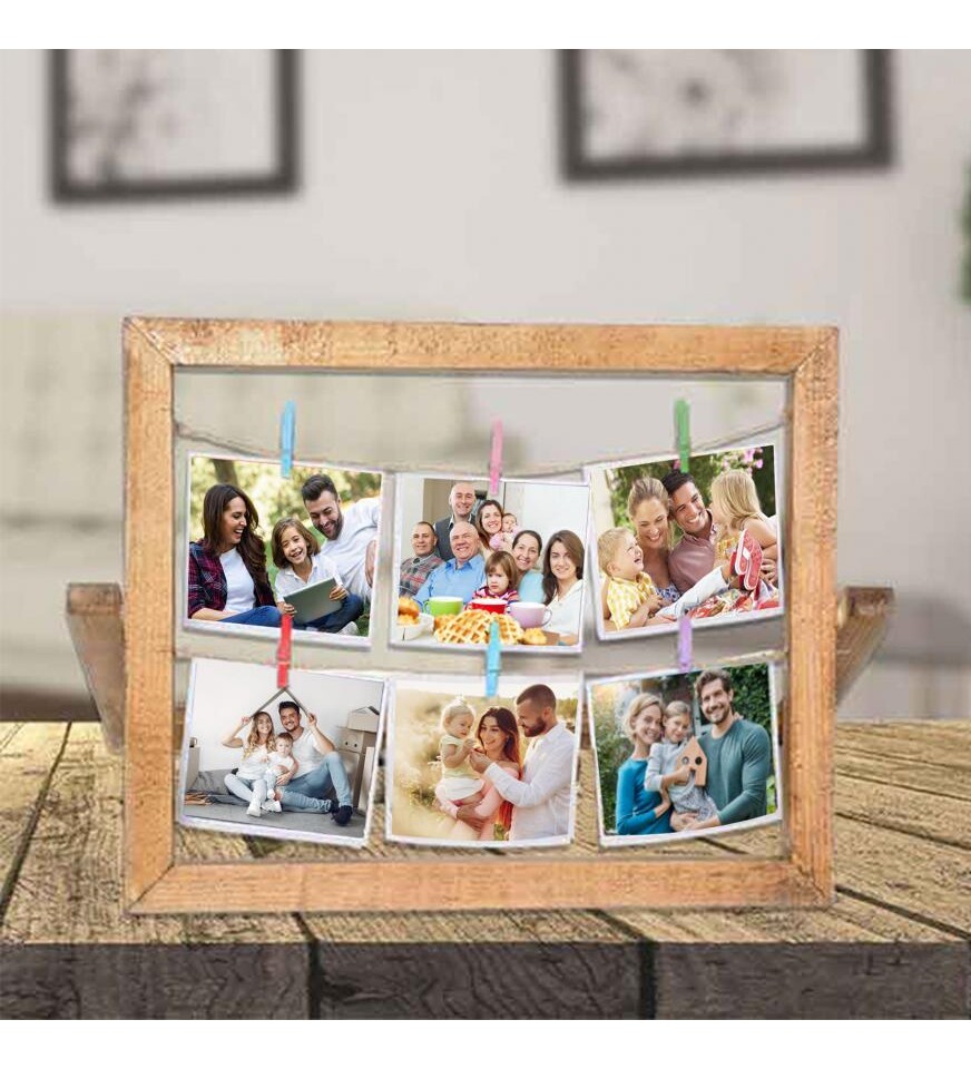Ahşap Masaüstü Standlı İpli Mandallı Anı Fotoğraf Çerçevesi (Fotoğraf Baskısı Dahil)