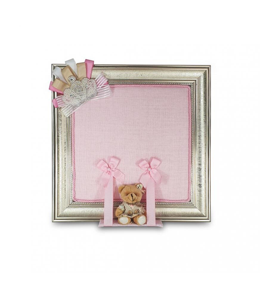 Ayıcıklı Çerçeveli Pembe ve Mavi Bebek Kapı Süsü 40x40