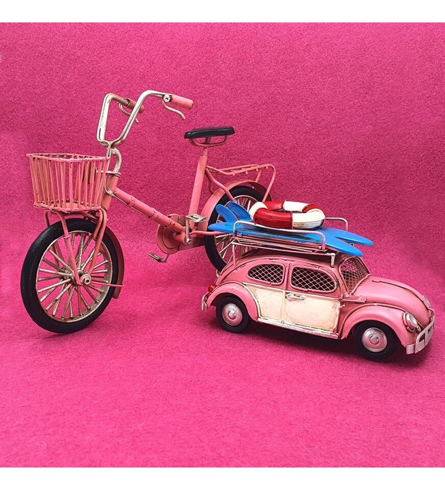 Dekoratif Pembe Metal Sepetli Bisiklet