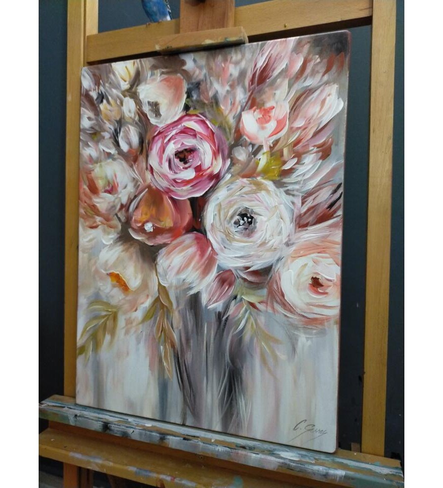 Orijinal Tablo Renkli 35x50 cm El Yapımı Tuval Tablo Çiçeklerin Zerafeti