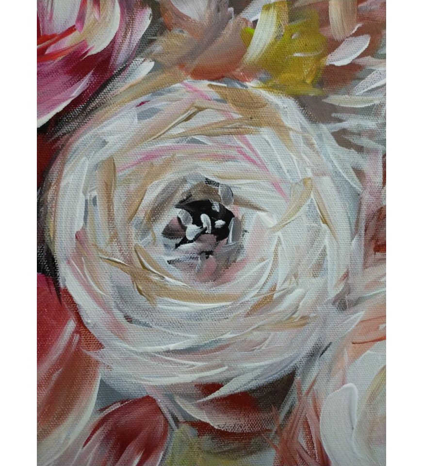 Orijinal Tablo Renkli 35x50 cm El Yapımı Tuval Tablo Çiçeklerin Zerafeti