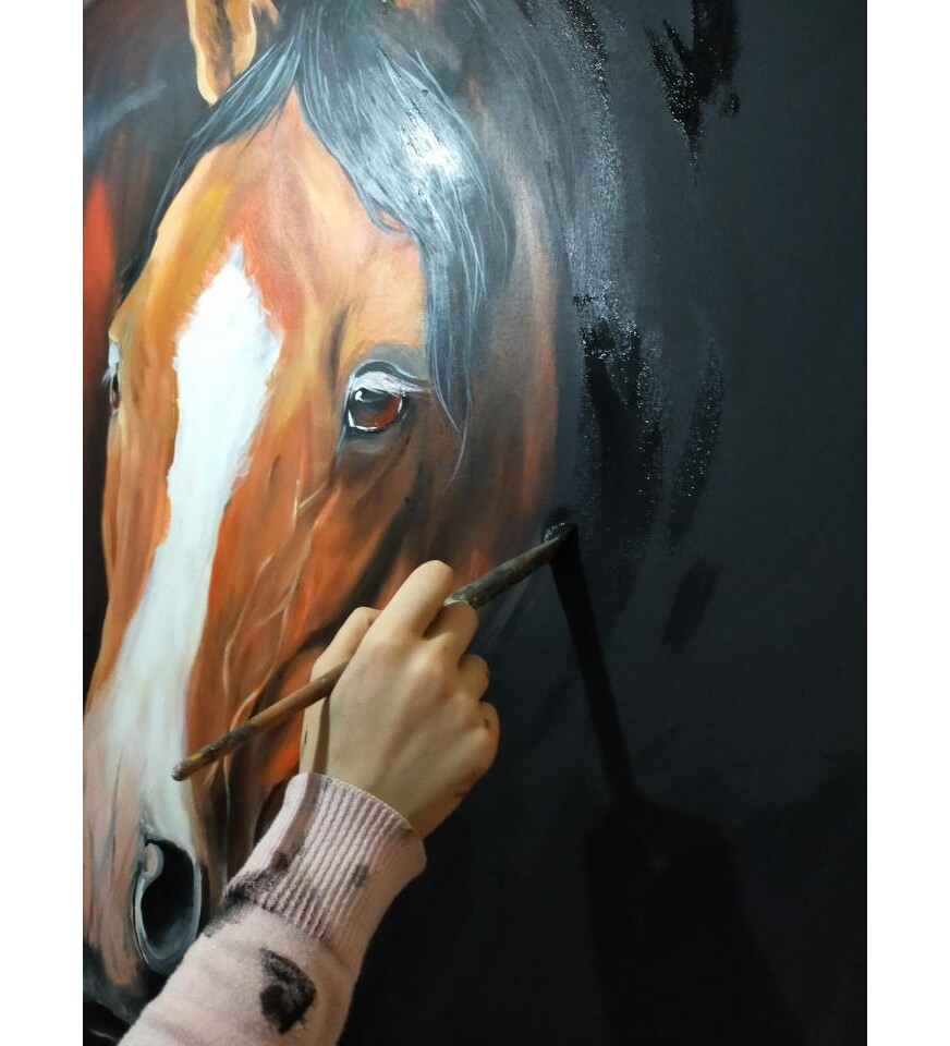 Orijinal Tablo Renkli 90x120 cm El Yapımı Tuval Tablo At