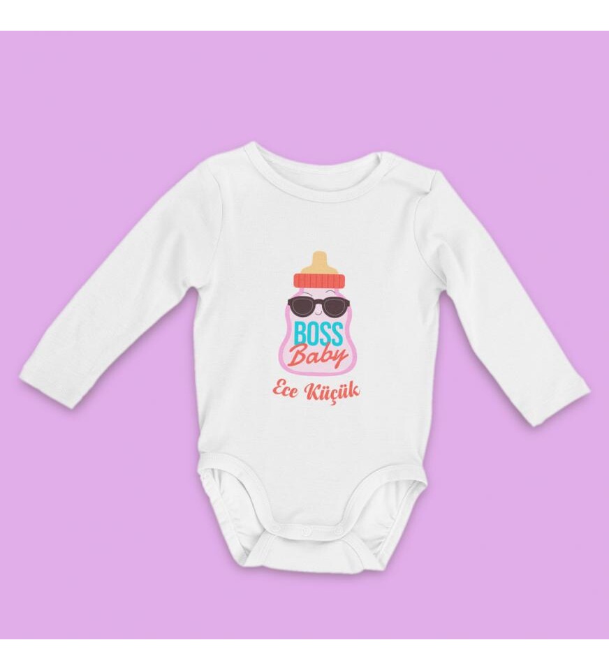 Kişiye Özel Boss Baby Biberon Temalı Pamuklu Bebek Zıbını HK2174