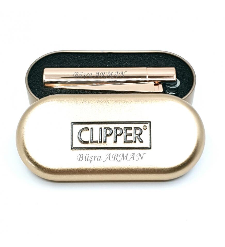 Kişiye Özel Clipper Metal Taşlı Altın Çakmak