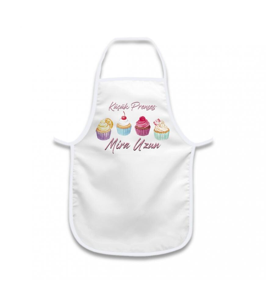 Kişiye Özel Cupcake Temalı Beyaz Biyeli Mutfak Önlüğü HK2194
