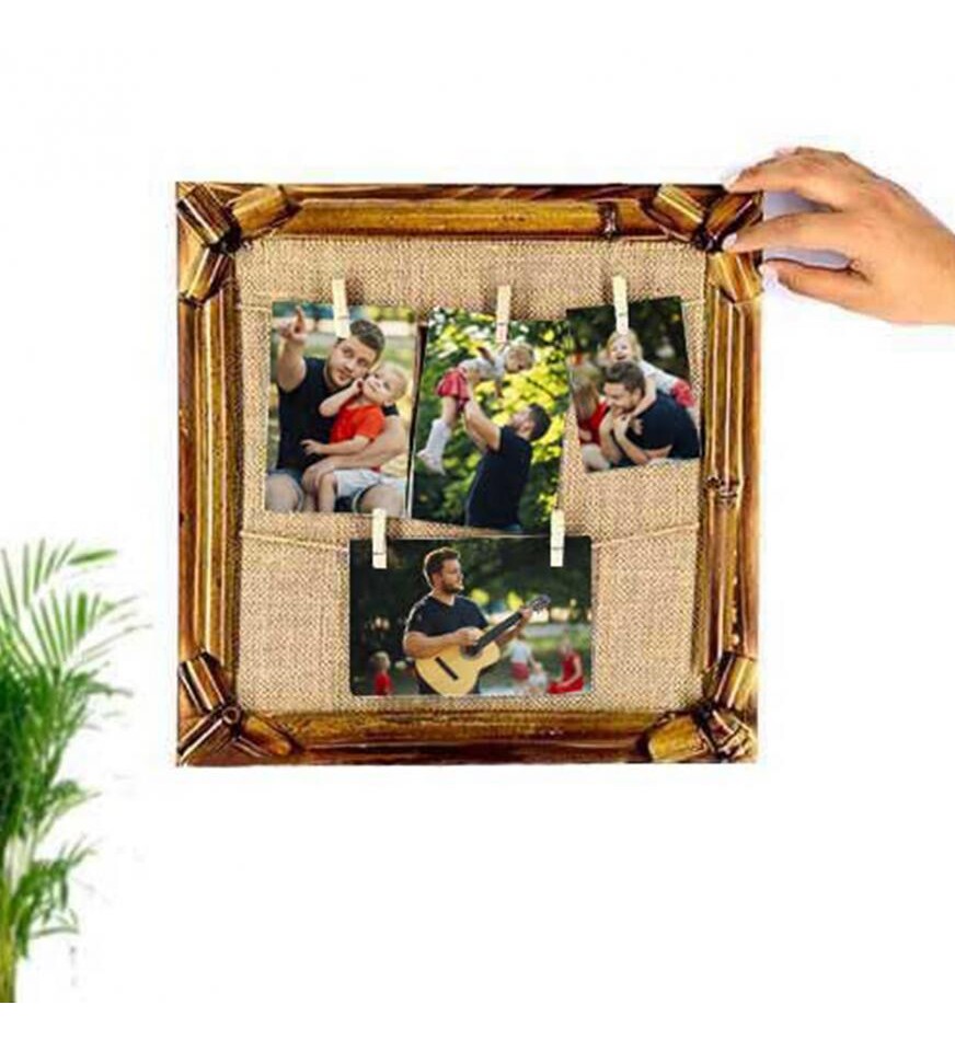 Kişiye Özel Fotoğraf 4 Foto Baskılı Bambu İpli Ahşap Duvar Fotoğraf Çerçevesi