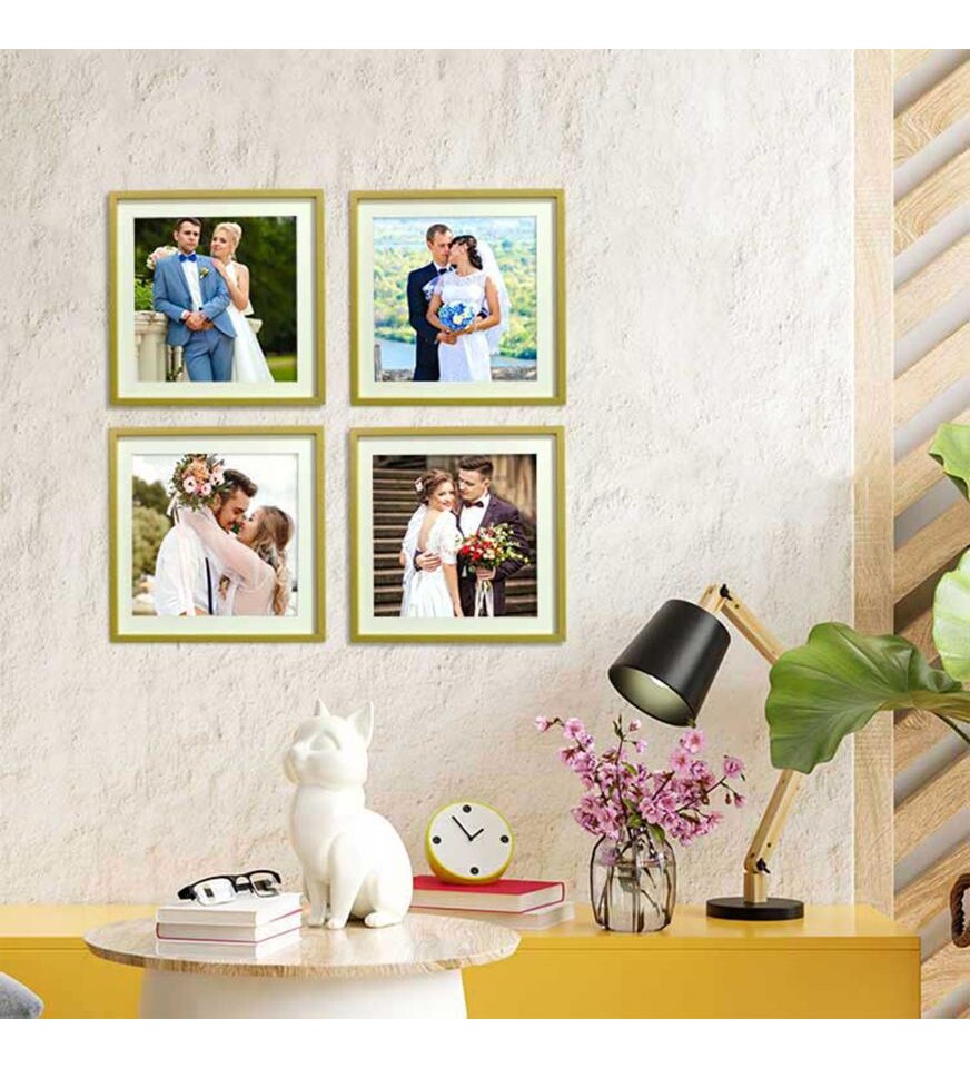 Kişiye Özel Fotoğraf Baskılı Yapışan Sök Tak Kare Çerçeve - Gold 3Lü Paket