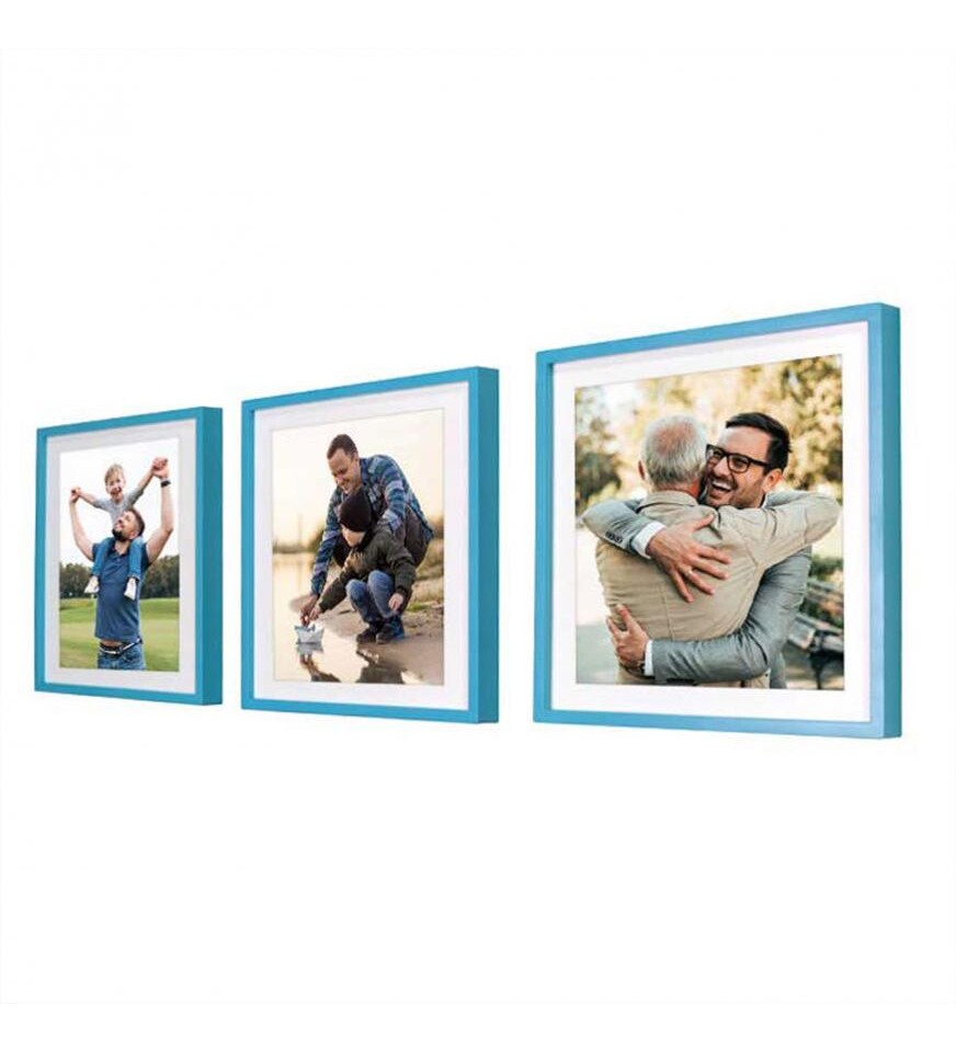 Kişiye Özel Fotoğraf Baskılı Yapışan Sök Tak Kare Çerçeve - Mavi 3Lü Paket