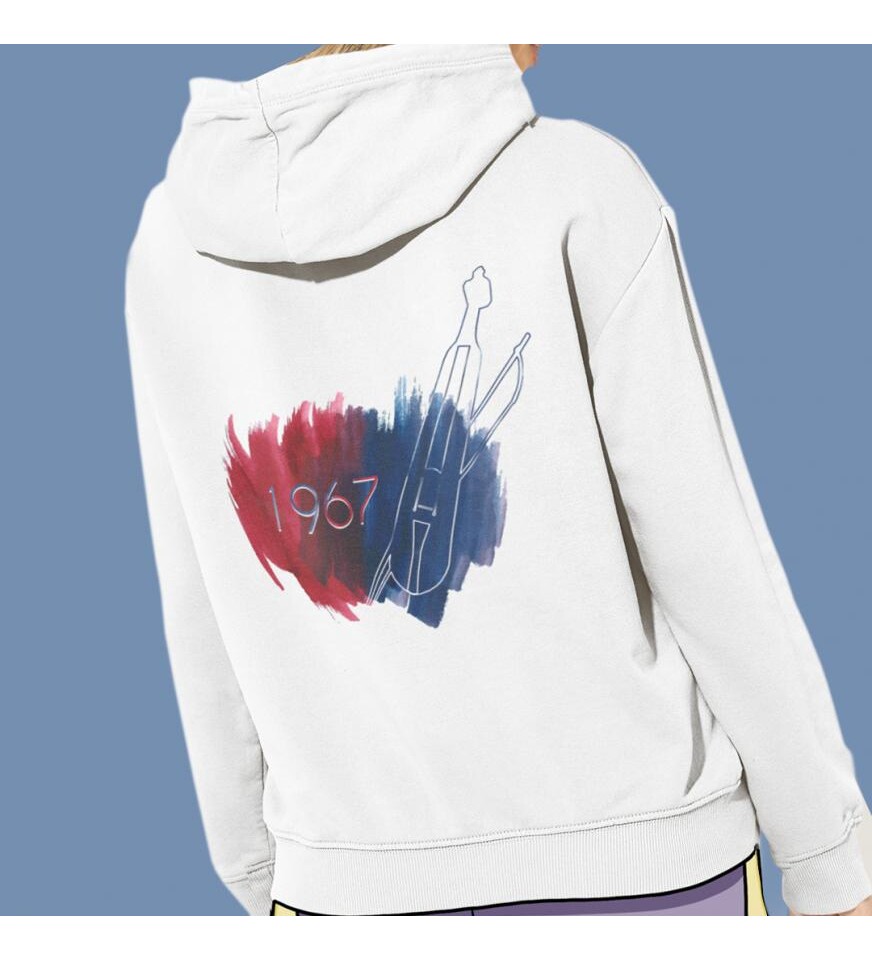 Bordo Mavi Fırtına Baskılı Kapşonlu Beyaz Unisex Sweatshirt HK2161