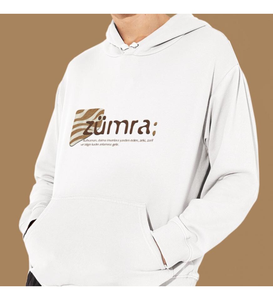 Kişiye Özel İsim Baskılı Kapşonlu Beyaz Unisex Sweatshirt HK2158