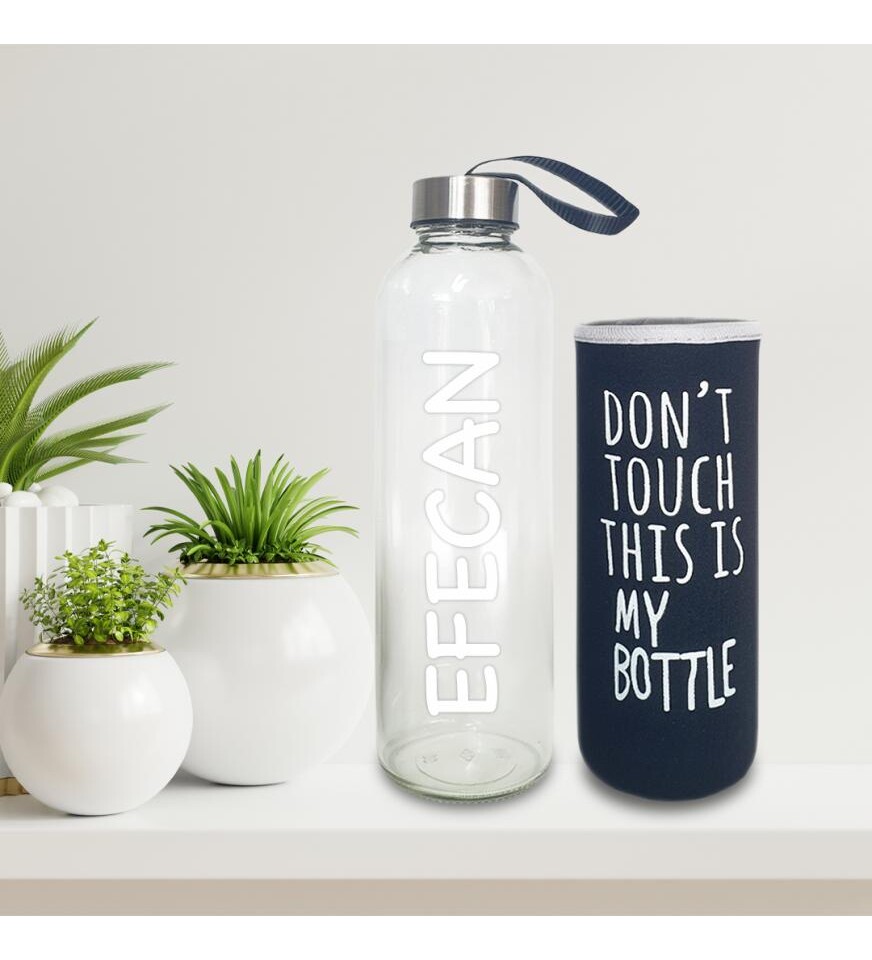 Kişiye Özel İsimli Renkli Kılıflı Cam Su Şişesi 750 ml