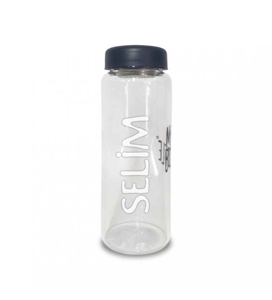 Kişiye Özel Süzgeçli ve Bez Keseli 500 ml Cam Matara