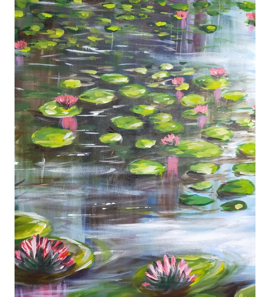 Orijinal Tablo Renkli 80x90 cm El Yapımı Tuval Tablo Nilüferlerin Huzuru
