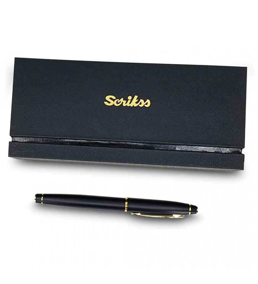 Scrikss Mat Siyah Özel Kutulu Altın Dolma Kalem HK2220