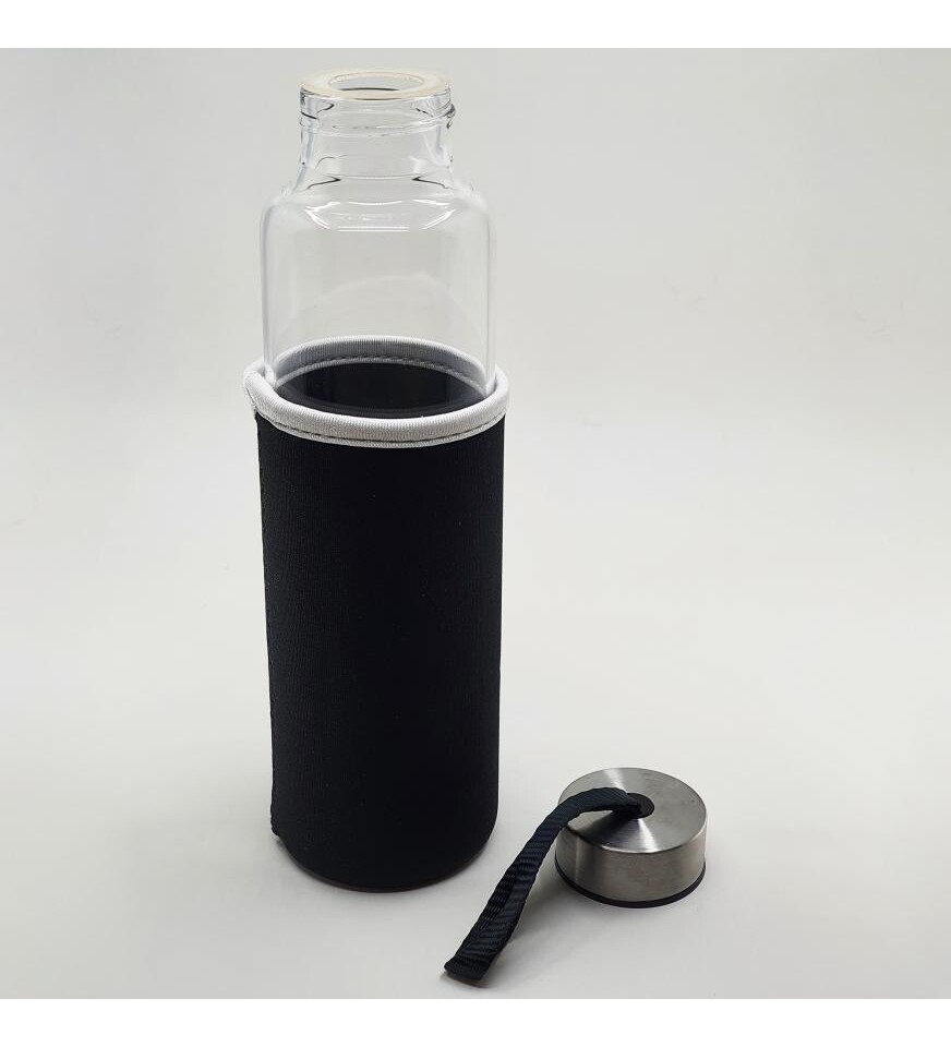 Kişiye Özel Siyah Borosilikat Cam Su Şişesi 470 ml
