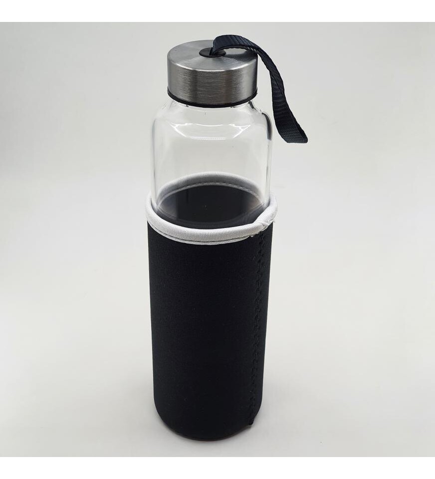 Kişiye Özel Siyah Borosilikat Cam Su Şişesi 470 ml