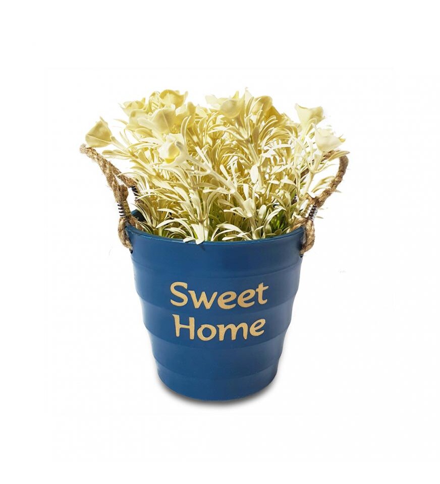 Sweet Home Yuvarlak Kovalı Hasır Kulplu Saksıda Çiçek
