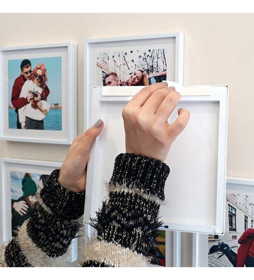 Yapışan Sök Tak Kare Çerçeve - Beyaz 3Lü Paket