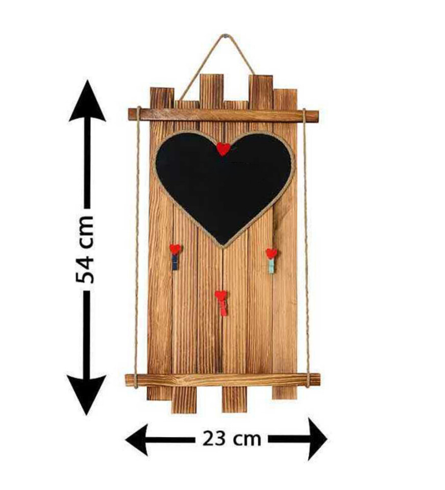 Ahşap Kalp Karatahtalı Asimetrik Mandallı Çerçeve 23x54 HK2602