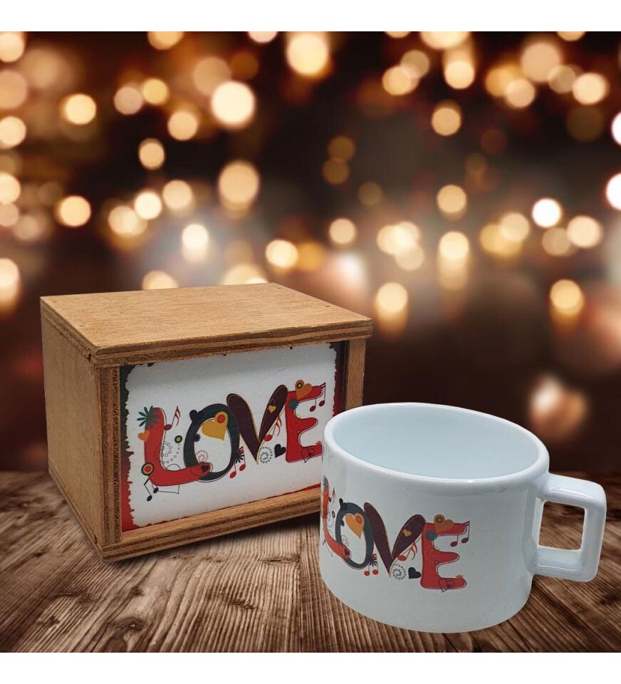 Aşk (Love) Konsept Ahşap Kutulu Kupa Bardak