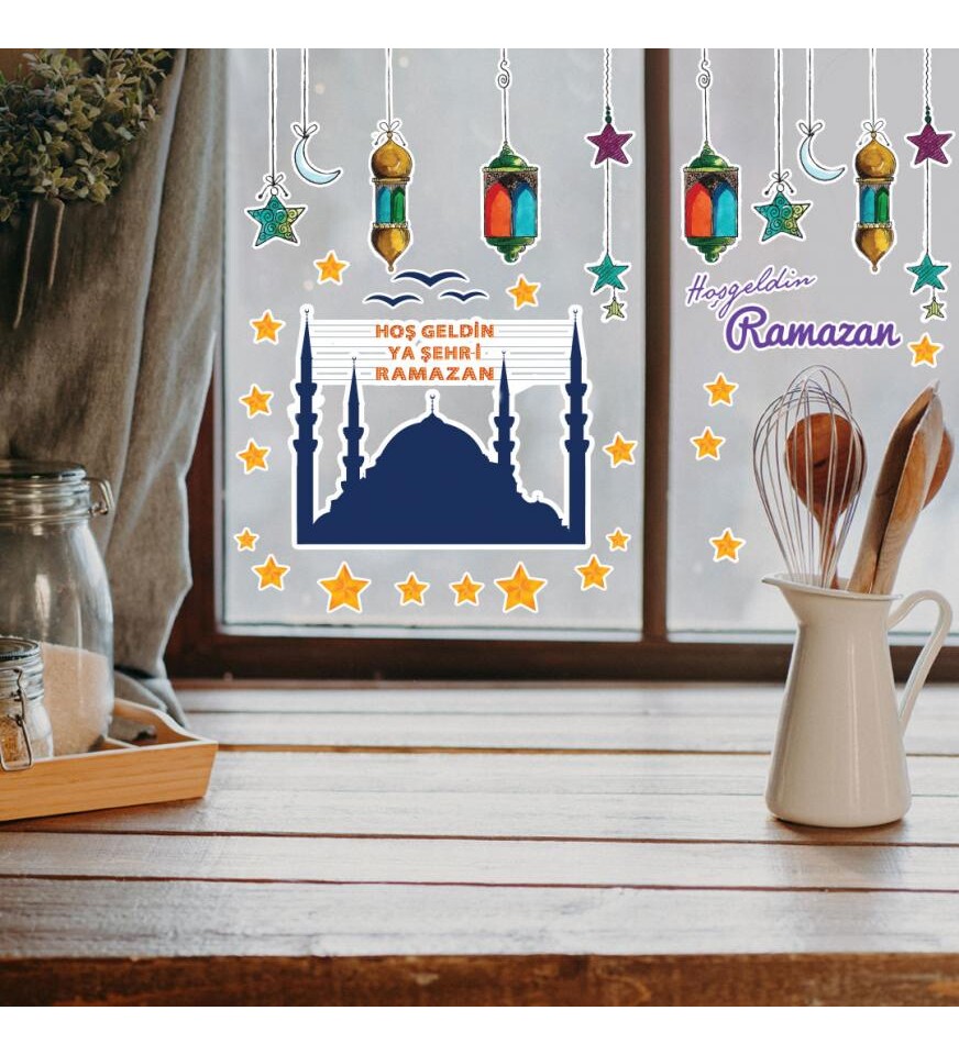 Hoşgeldin Ramazan Mahyalı Cam - Duvar Sticker Seti HK2554