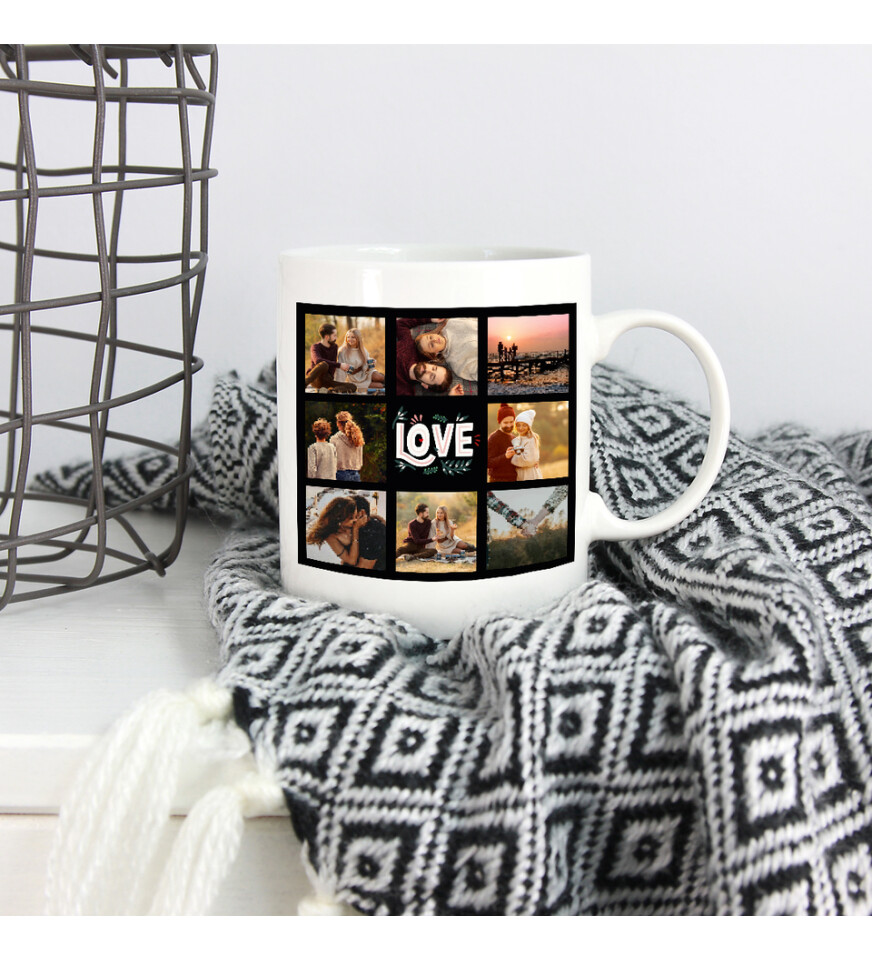 Kişiye Özel 16 Fotoğraflı Love Temalı Kupa Bardak HK5005