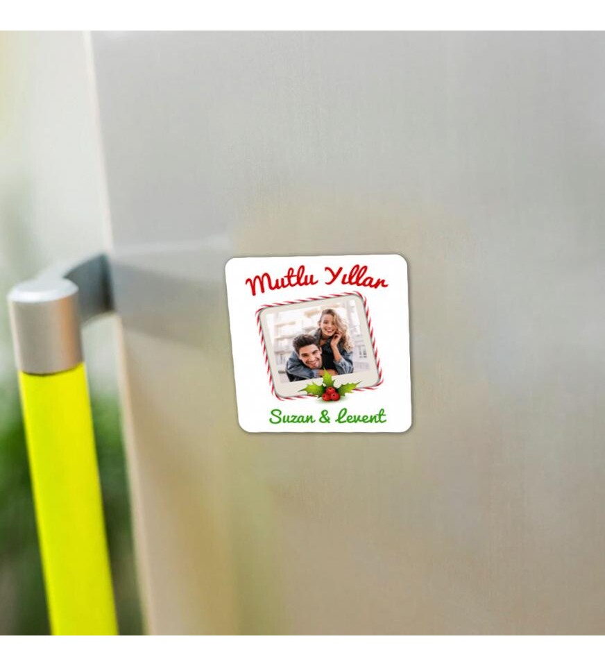 Kişiye Özel Yeniyıl Temalı Fotoğraf Baskılı 6x6 Kare Magnet HK2403