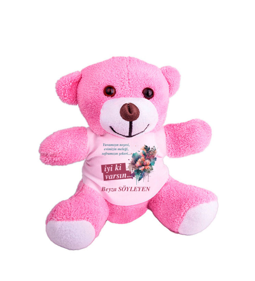 Kişiye Özel Anneler Günü Baskılı Peluş Pembe Ayı HK2658