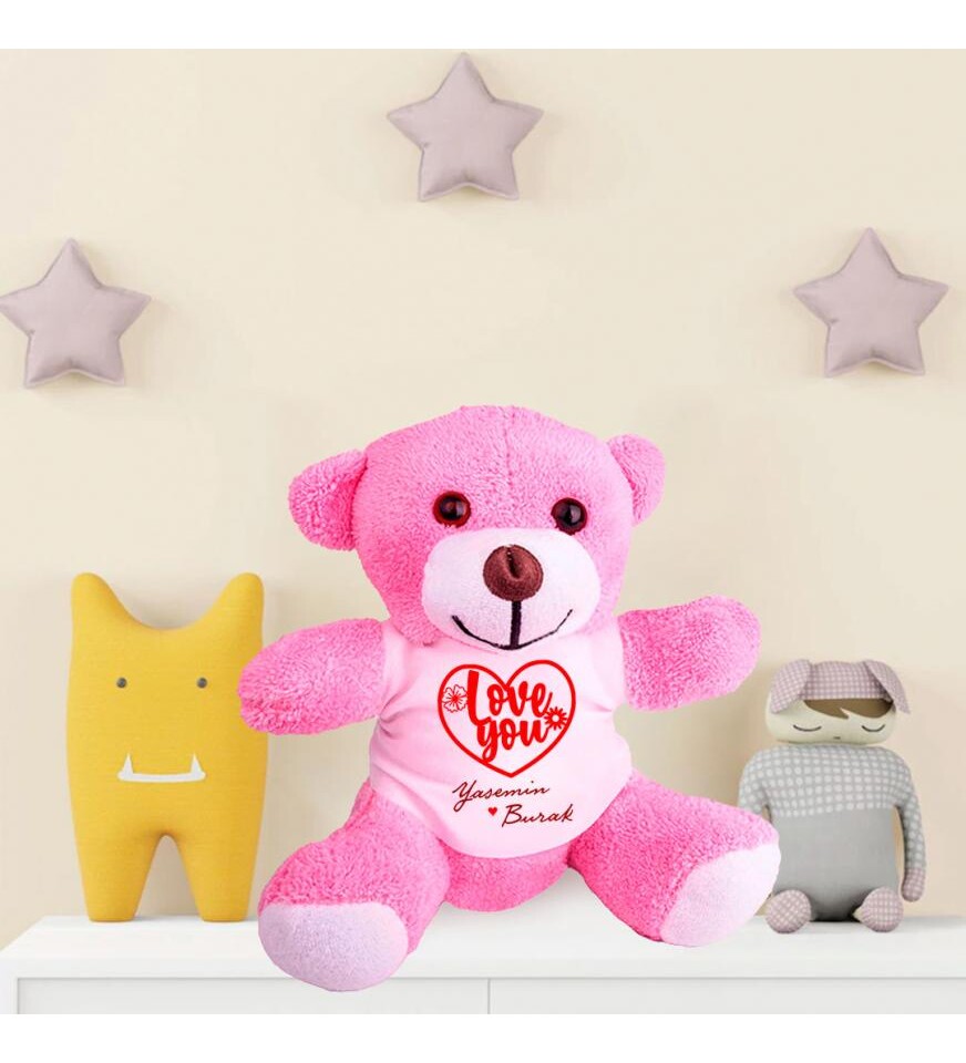 Kişiye Özel Baskılı Peluş Pembe Ayı Love You HK2348