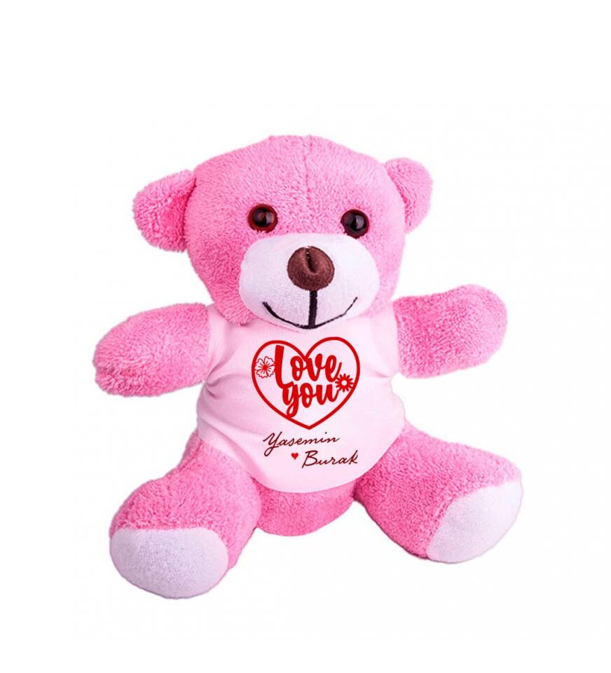 Kişiye Özel Baskılı Peluş Pembe Ayı Love You HK2348