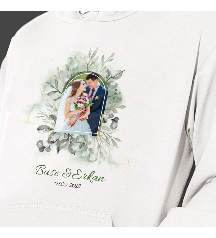 Kişiye Özel Fotoğraf Baskılı Kapşonlu Beyaz Unisex Sweatshirt HK2358
