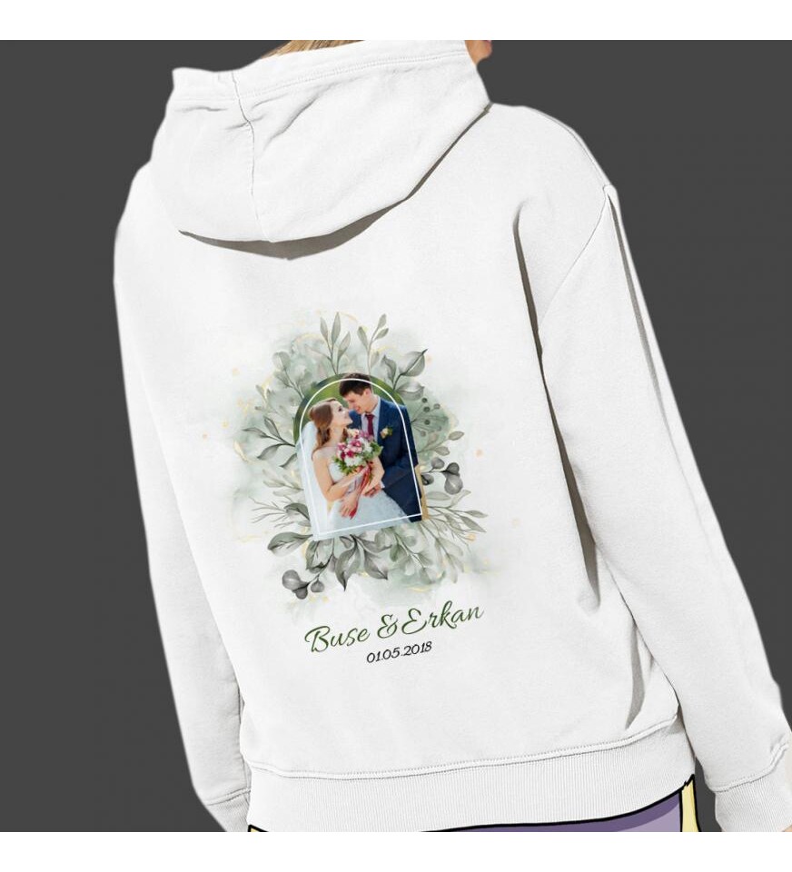 Kişiye Özel Fotoğraf Baskılı Kapşonlu Beyaz Unisex Sweatshirt HK2358