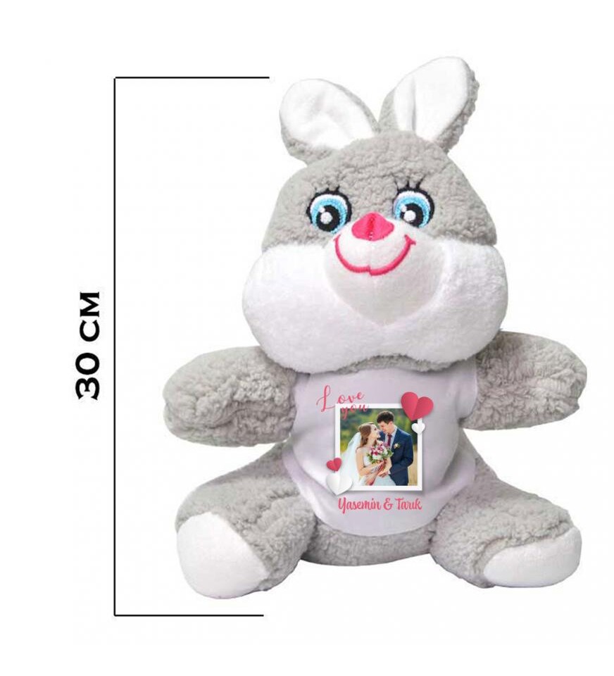 Kişiye Özel Fotoğraf ve İsim Baskılı Peluş Tavşan HK2453
