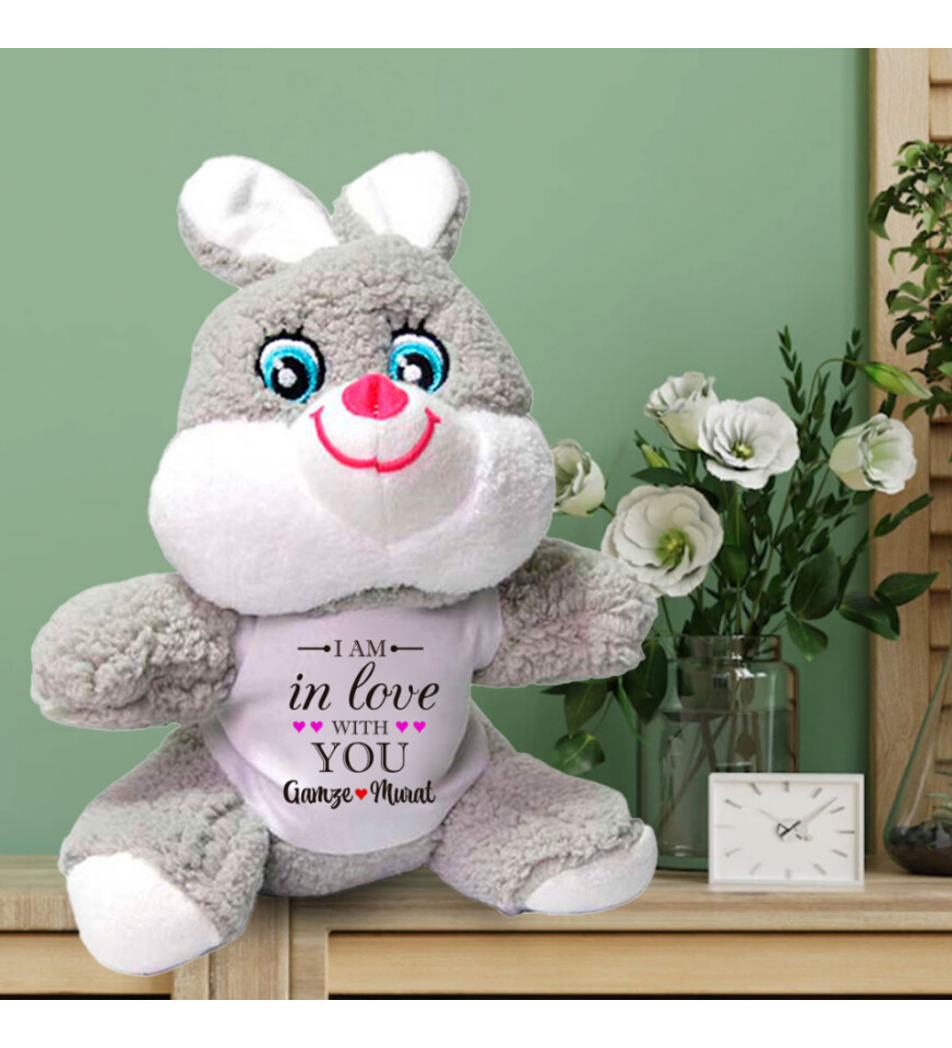 Kişiye Özel I Love You Baskılı Peluş Tavşan HK2732