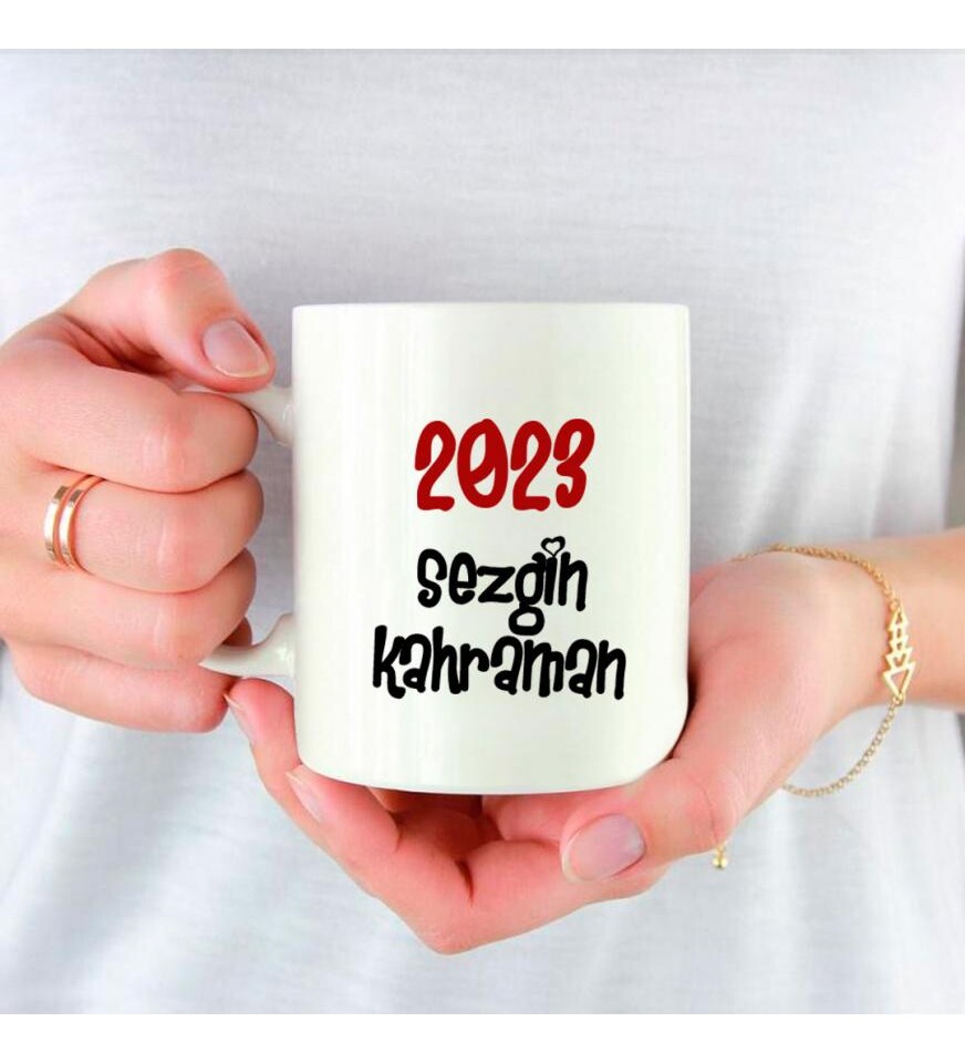Kişiye Özel İsim 2023 Happy Years Temalı Porselen Beyaz Kupa Bardak HK2429
