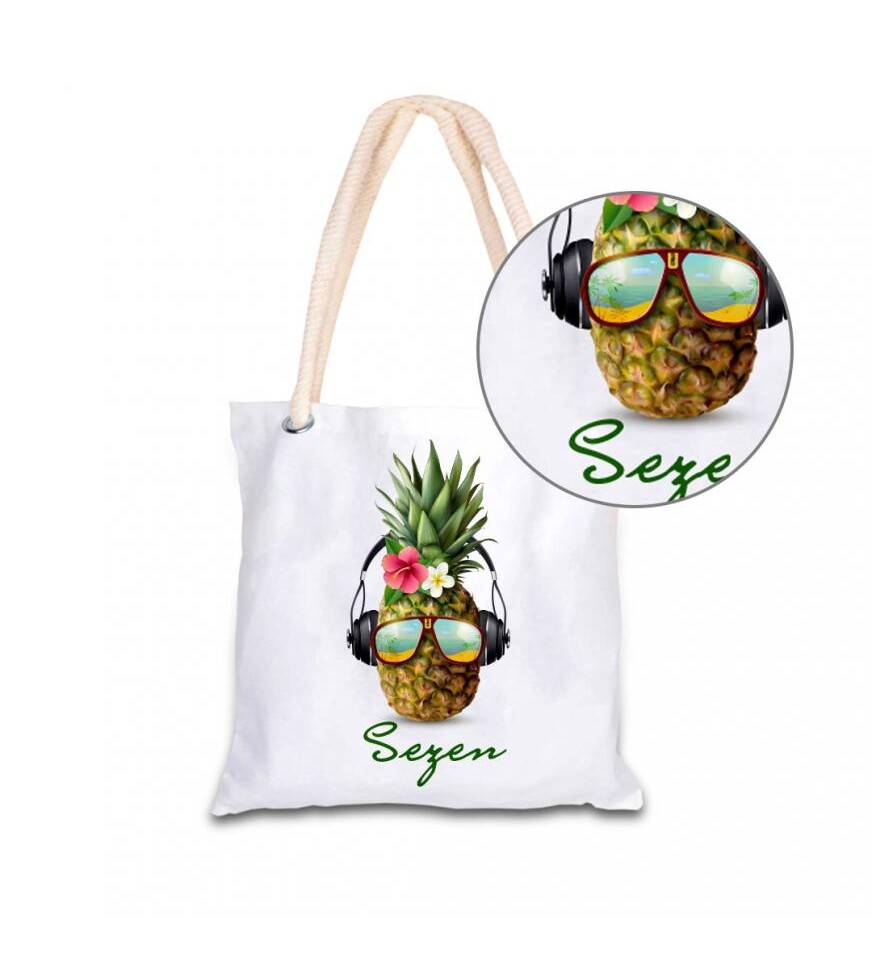 Kişiye Özel İsim Baskılı Ananas Temalı Bez Kol Çantası 40x40 cm HK2432