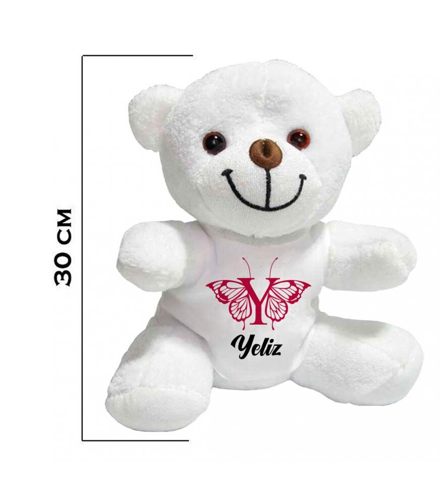 Kişiye Özel İsim ve Harf Baskılı Peluş Beyaz Ayı HK2446