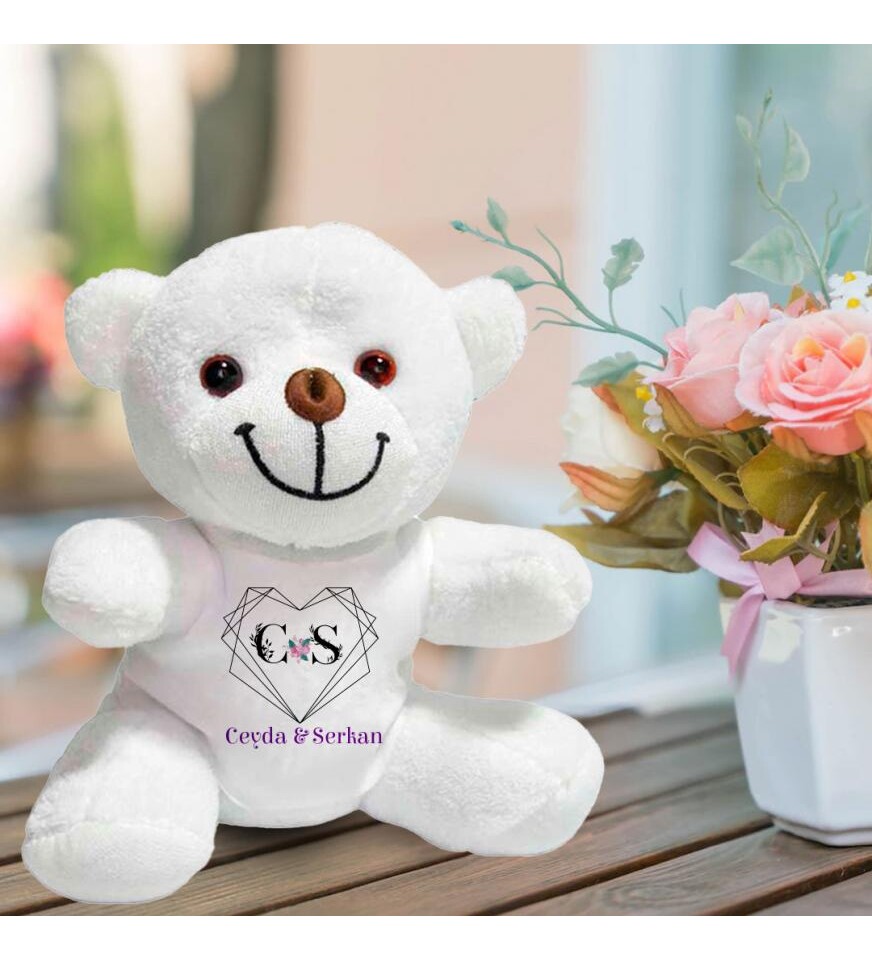 Kişiye Özel İsim ve Harf Baskılı Peluş Beyaz Ayı HK2449