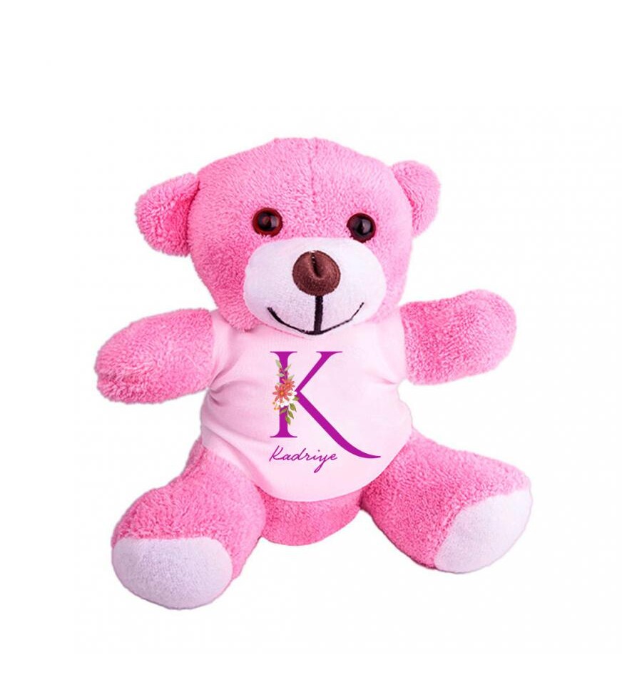 Kişiye Özel İsim ve Harf Baskılı Peluş Pembe Ayı HK2349