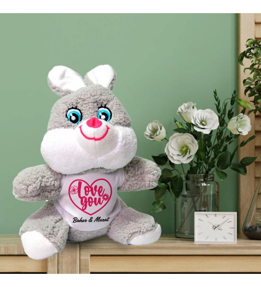 Kişiye Özel Love You Baskılı Peluş Tavşan HK2450