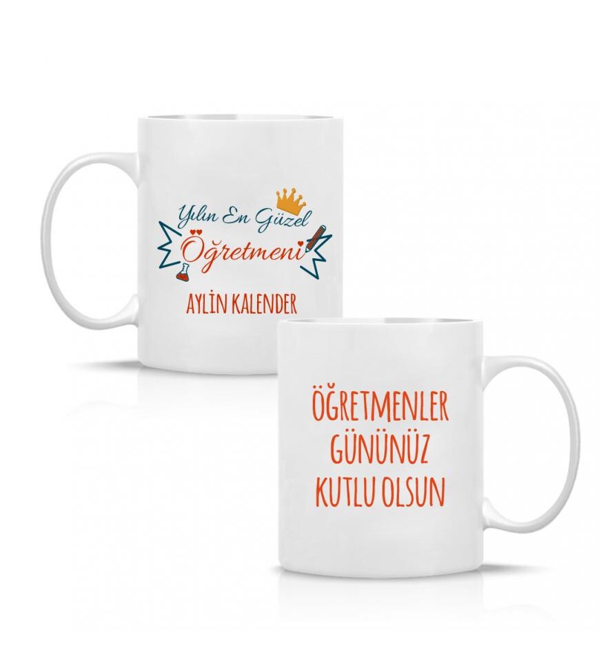 Kişiye Özel Öğretmenler Günü En Güzel Öğretmen Baskılı Porselen Beyaz Kupa Bardak HK2320