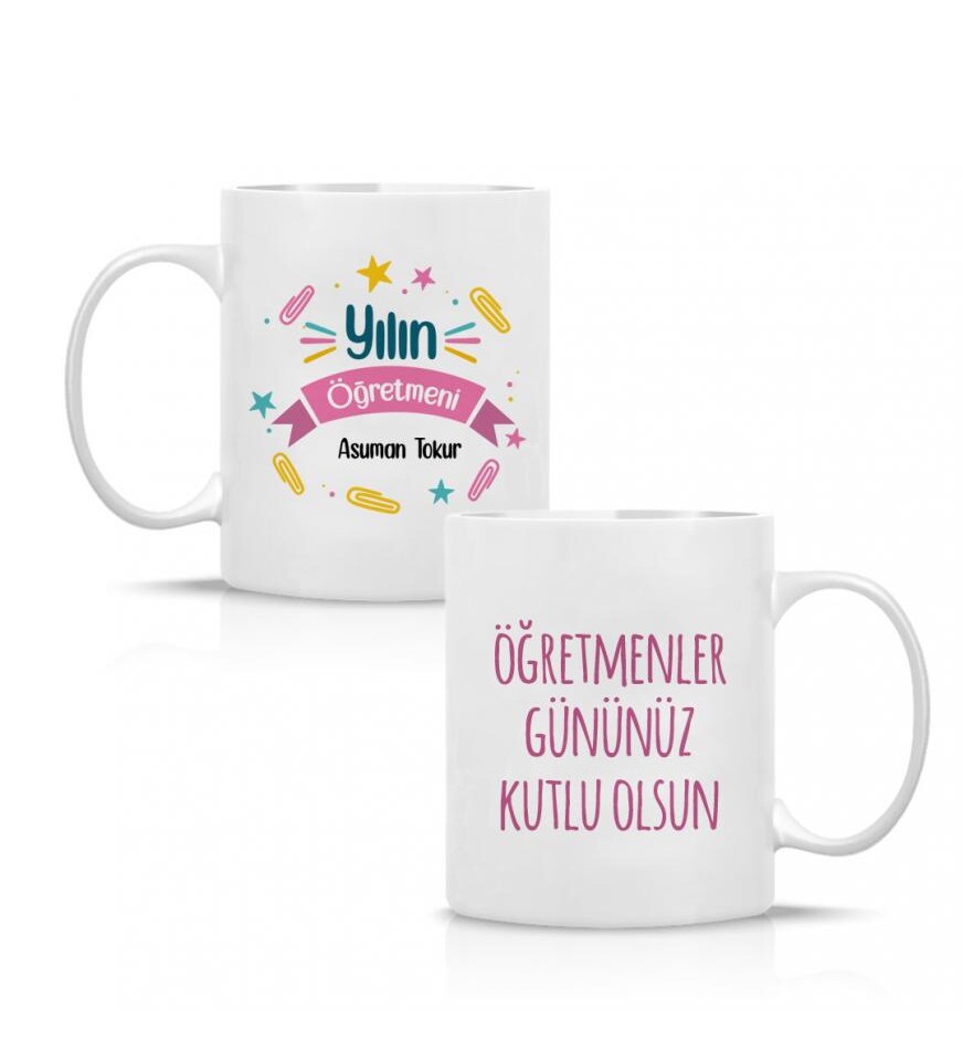 Kişiye Özel Öğretmenler Günü Yılın Öğretmeni Baskılı Porselen Beyaz Kupa Bardak HK2318