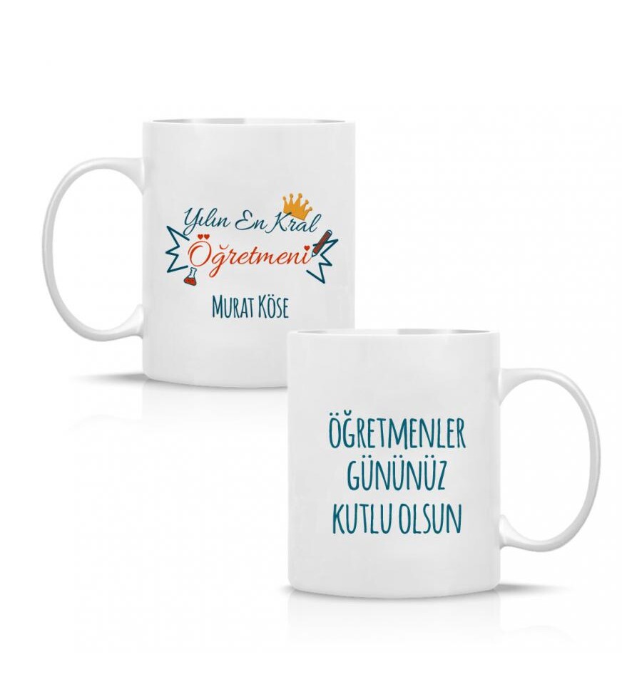 Kişiye Özel Öğretmenler Günü En Kral Öğretmen Baskılı Porselen Beyaz Kupa Bardak HK2319