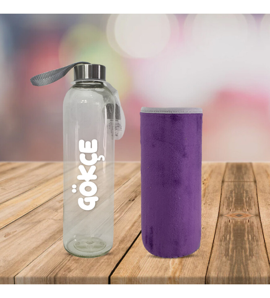 Kişiye Özel Peluş Kılıflı Cam Matara 750 Ml