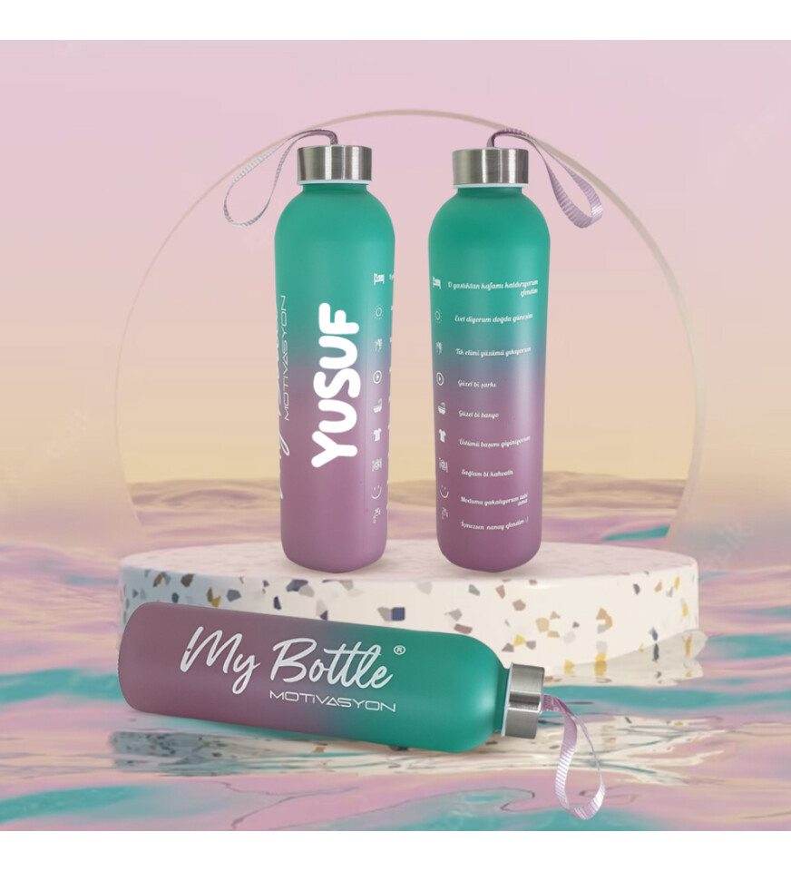 Kişiye Özel Renkli 750 ml Motivasyon Cam Su Matarası HK2708