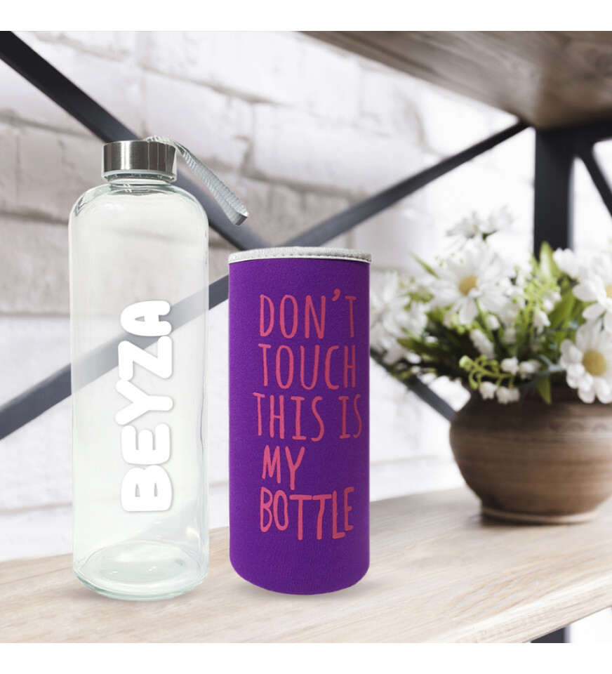 Kişiye Özel Renkli Kılıflı Cam Matara 1000 ml